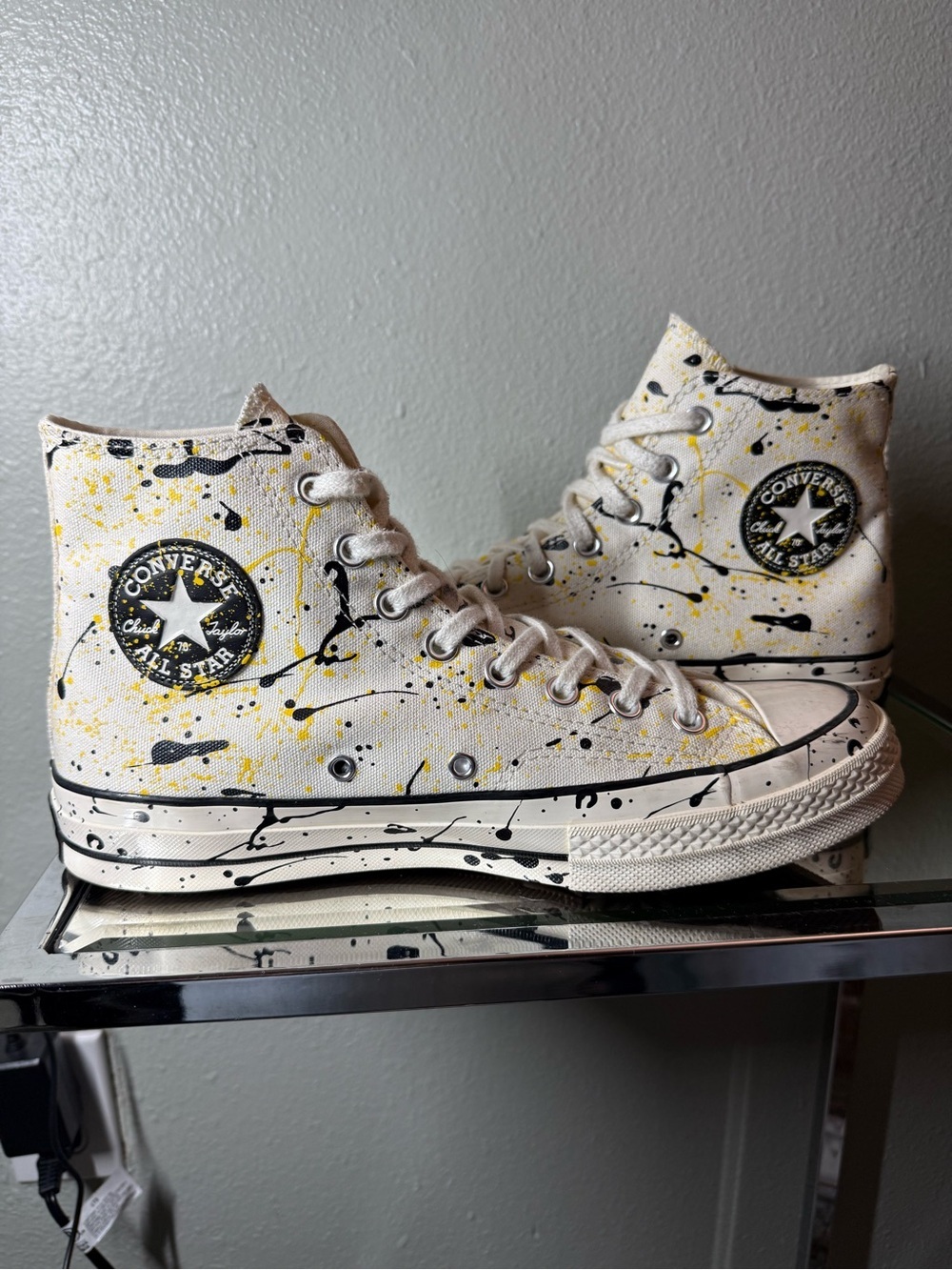 Converse Chuck 70 High Top Paint Splatter Sneakers White Black Yellow Women’s 10